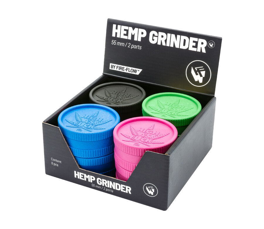 Hemp Grinder - High as Fuck - 55mm 2 Layers - Display - 8 Stück