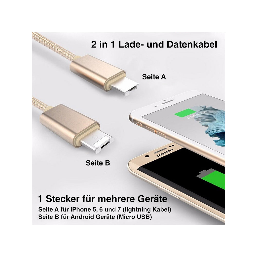 iPhone & Android 2in1 Lade- und Datenkabel, 1 m, gold
