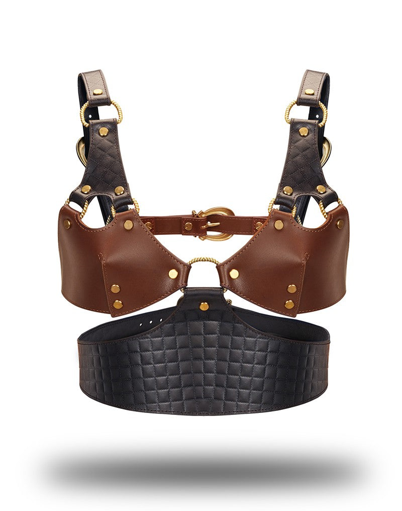 Liebe Seele - Leder Bustier - Schwarz, Braun & Gold