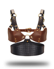 Liebe Seele - Leder Bustier - Schwarz, Braun & Gold