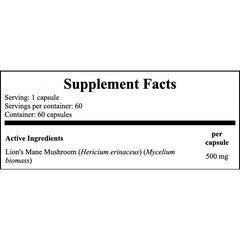 Lion's Mane Mushroom 500mg - 60caps.