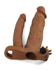 LoveToy - Pleasure X Tender Vibrating Double Penis Sleeve + 5 cm - Braun