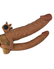 LoveToy - Pleasure X Tender Vibrating Double Penis Sleeve + 5 cm - Braun
