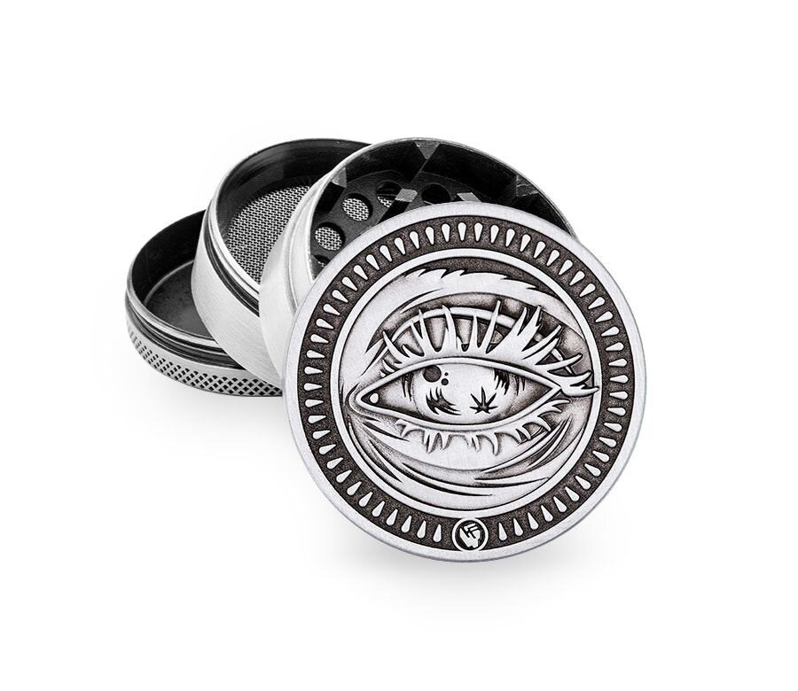 Metal Grinder - 50mm - 4 Layers - Silver - Faded - Display - 4 Stück