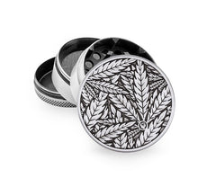 Metal Grinder - 50mm - 4 Layers - Silver - Leaves 33 - Display - 4 Stück