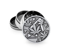 Metal Grinder - 50mm - 4 Layers - Silver - Leaves 37 2 - Display - 4 Stück