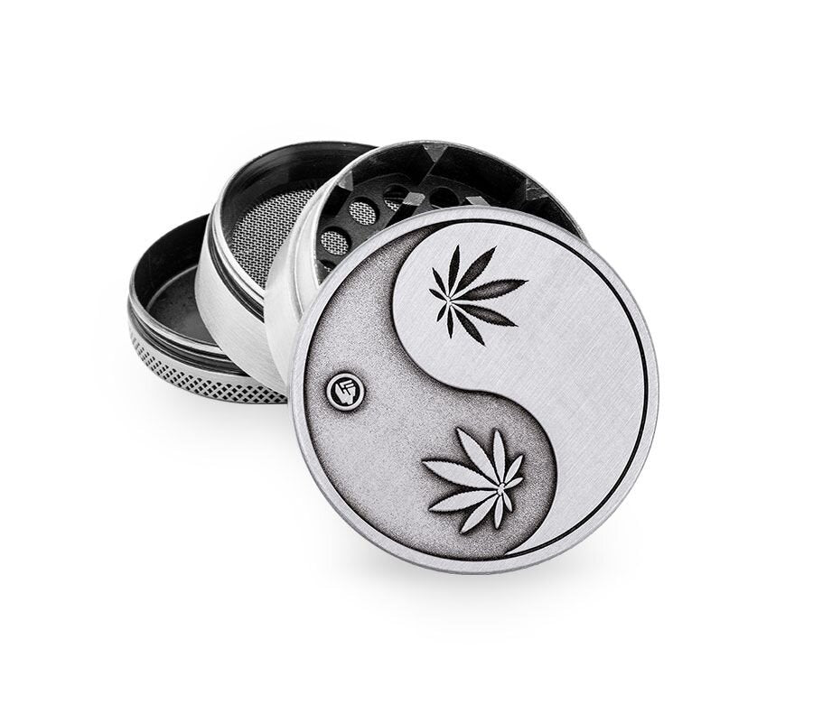 Metal Grinder - 50mm - 4 Layers - Silver - Yin Yang - Display - 4 Stück