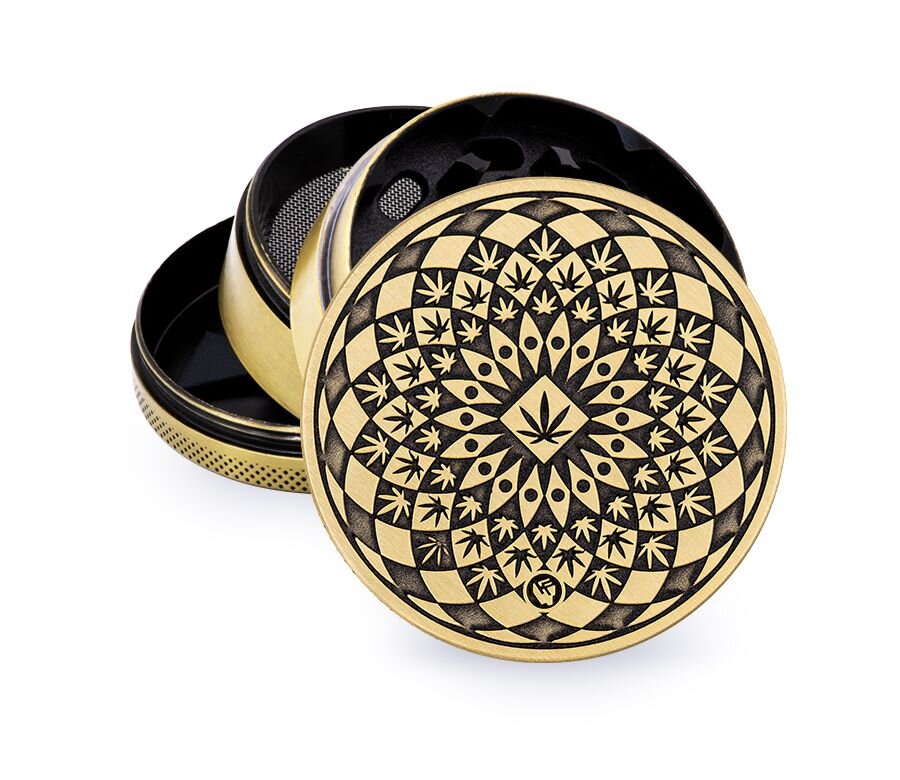 Metal Grinder - 60mm - 4 Layers - Gold - Leaf Pattern - Display - 4 Stück