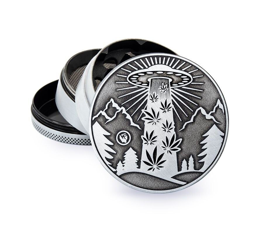 Metal Grinder - 60mm - 4 Layers - Silver - 420 Aliens - Display - 4 Stück