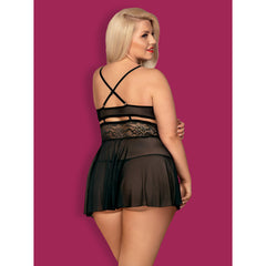 OB 838-BAB-1 babydoll & thong black Size Plus
