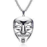 Anonymous V Vendetta Halskette, Edelstahl, Silber, 60 cm