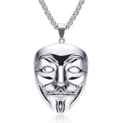 Anonymous V Vendetta Halskette, Edelstahl, Silber, 60 cm