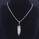 Perlstein Boho Feder Halskette, Edelstahl, Silber, 50 cm