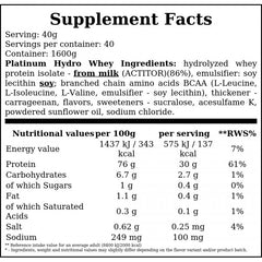 Platinum Hydro Whey - 1600g - Milk Chocolate x4