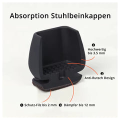 Profi Stuhlbein Silikon Filz Stulpen Quadrat, 4er-Set, Gr. M, schwarz
