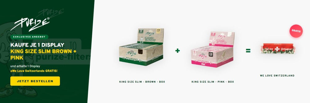 Purize - King Size Slim - BUNDLE - Box - Brown + Pink + We love Switzerland