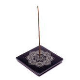 Räucherstäbchenhalter - Speckstein viereckig - Mandala Blume - 1 Stück