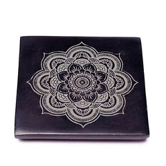 Räucherstäbchenhalter - Speckstein viereckig - Mandala Blume - 1 Stück