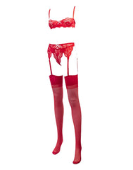 Amorable by Rimba - 1/2 Cup BH mit G-String, Strapsen und Strümpfen - Rot