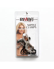 Rimba Bondage Play – Verstellbare Nippelklemmen ohne Kette – Schwarz und Silber