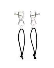 Rimba Bondage Play – Verstellbare Nippelklemmen ohne Kette – Schwarz und Silber