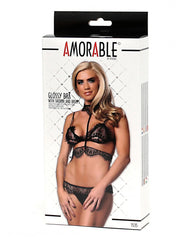 Amorable by Rimba - BH mit passendem Slip und Halsband -Schwarz