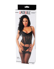 Amorable by Rimba - Camisole mit G-String und Strümpfen - Schwarz