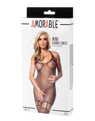 Amorable by Rimba - Netzkleid mit angenähten Strümpfen - One Size - Schwarz / Silber