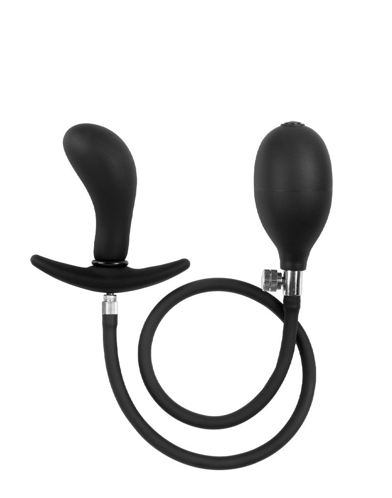 Rimba Latex Play - Aufblasbarer Gebogener Anal Plug mit Pumpe - Schwarz