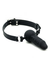 1: Rimba Latex Play - Mundknebel mit Penis (Ø 40 mm) - Schwarz & Silber