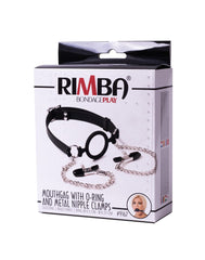 2: Rimba Latex Play - Mundknebel mit O-Ring und Nippelklemmen - Schwarz