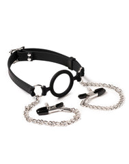 1: Rimba Latex Play - Mundknebel mit O-Ring und Nippelklemmen - Schwarz