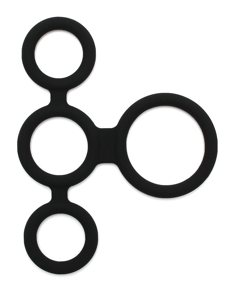 Rimba Latex Play - Quatro Cock Ring und Ball Splitter - Schwarz