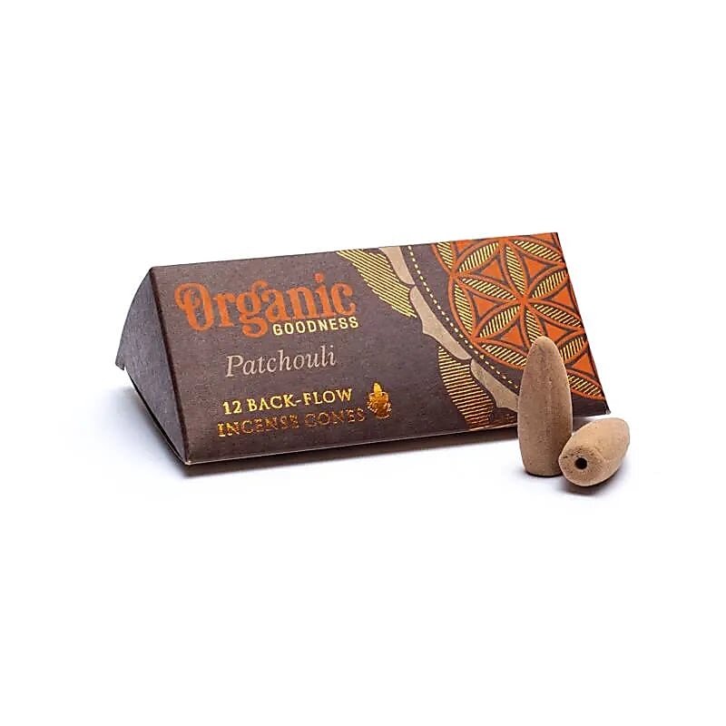Rückfluss Räucherkegel - Organic Goodness - Patchouli - Display - 6 x 12 Stück