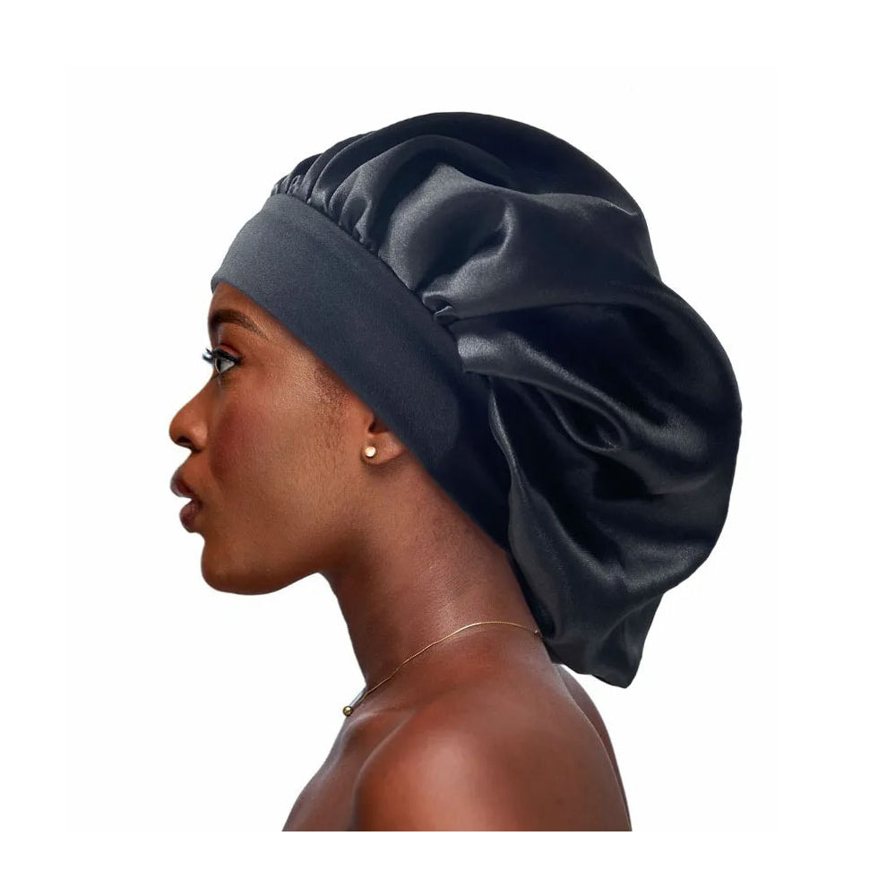 Satin Haarschlaf-Haube, Schwarz