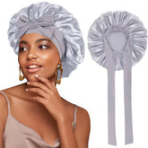 Satin Haarschlafhaube Bonnet zum Binden, grau