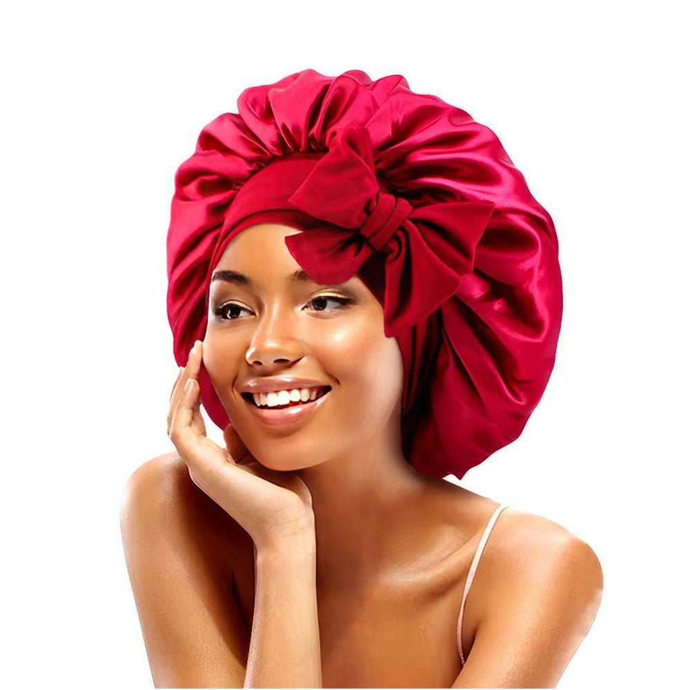 Satin Haarschlafhaube Bonnet zum Binden, weinrot