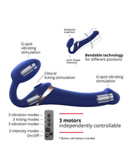 Strap-On-Me - Multi Orgasm - Strap-On Vibrator mit Leckstimulator Größe M - Blau