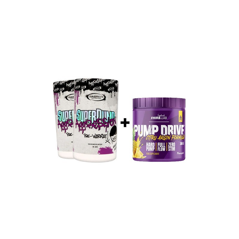 Super Pump Aggression - 420g - Gangsta Grape x2 + Pump Drive - 300g - Pineapple FREE