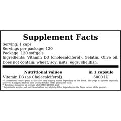 Vitamin D3 5000IU - 120softgels - Rabatt