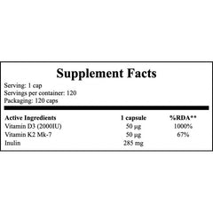 Vitamin D3 + K2MK7 - 120vcaps. x30