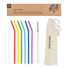 Silikon Trinkhalme, Regenbogenfarben, BPA frei und Vegan - 6er Pack