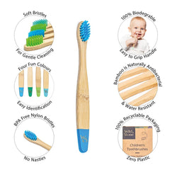 Wild & Stone Kinder Bambus Zahnbürsten, soft, aqua, 4er Pack