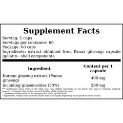 Korean Ginseng Forte 400mg (Żeń-Szeń Właściwy Koreański Forte) - 60caps