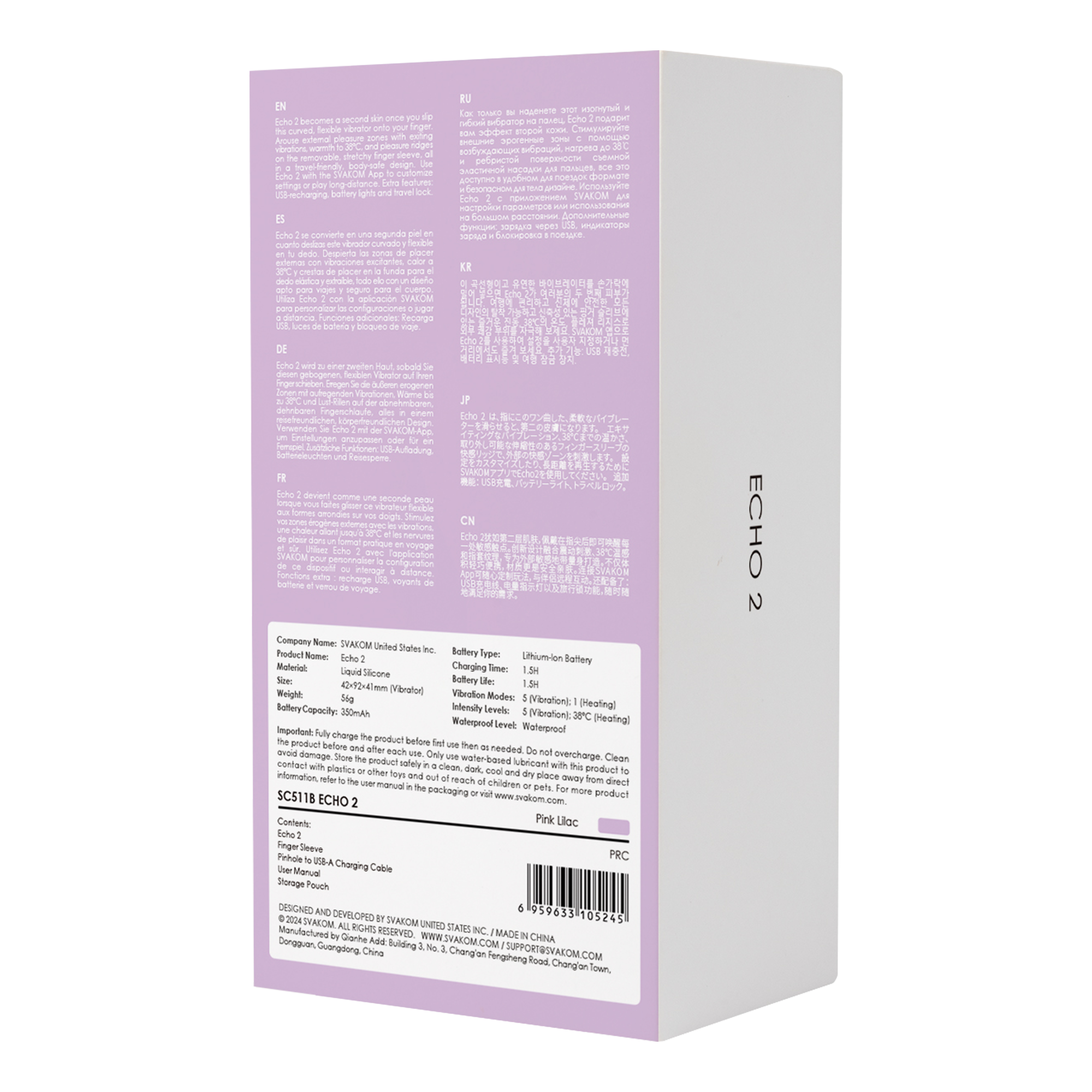 SVAKOM - Echo 2 - Flexibler Finger-Vibrator, App-Steuerung - Pink Lilac