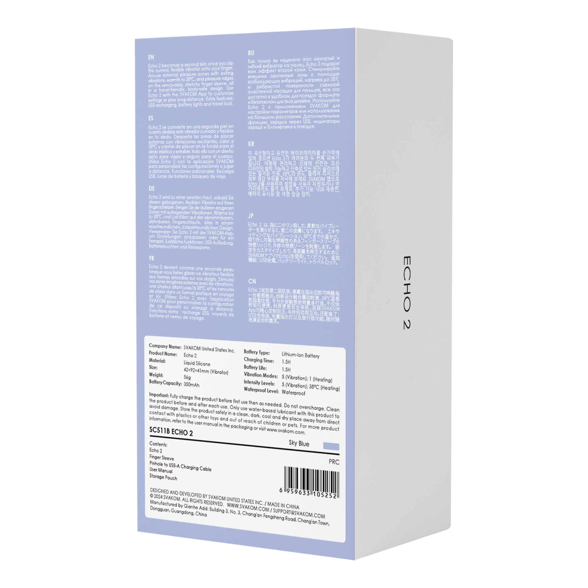 SVAKOM - Echo 2 - Flexibler Finger-Vibrator, App-Steuerung - Sky Blue