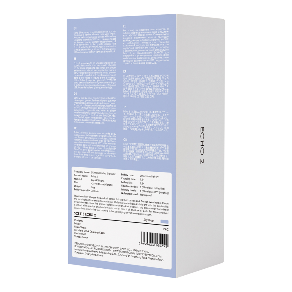 SVAKOM - Echo 2 - Flexibler Finger-Vibrator, App-Steuerung - Sky Blue