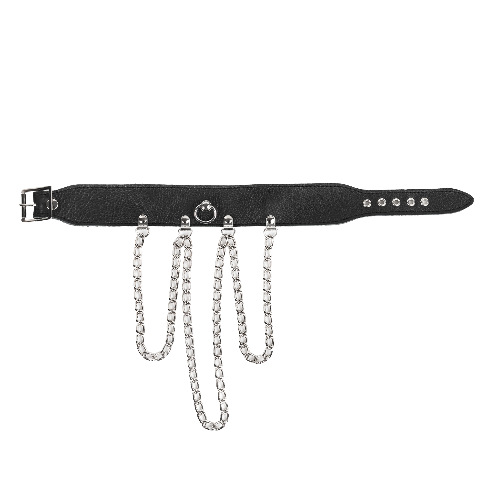 2: Rimba Bondage Play – Halsband mit Ketten – Schwarz & Silber