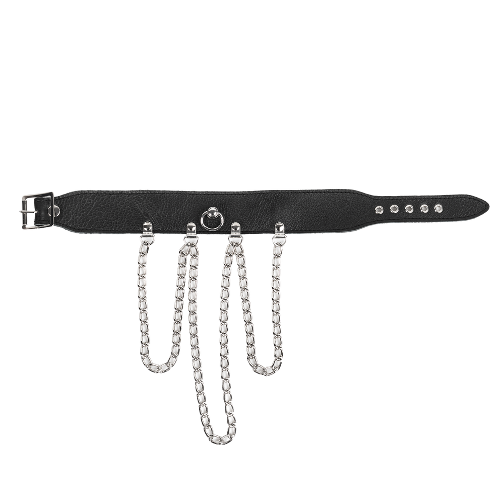 2: Rimba Bondage Play – Halsband mit Ketten – Schwarz & Silber