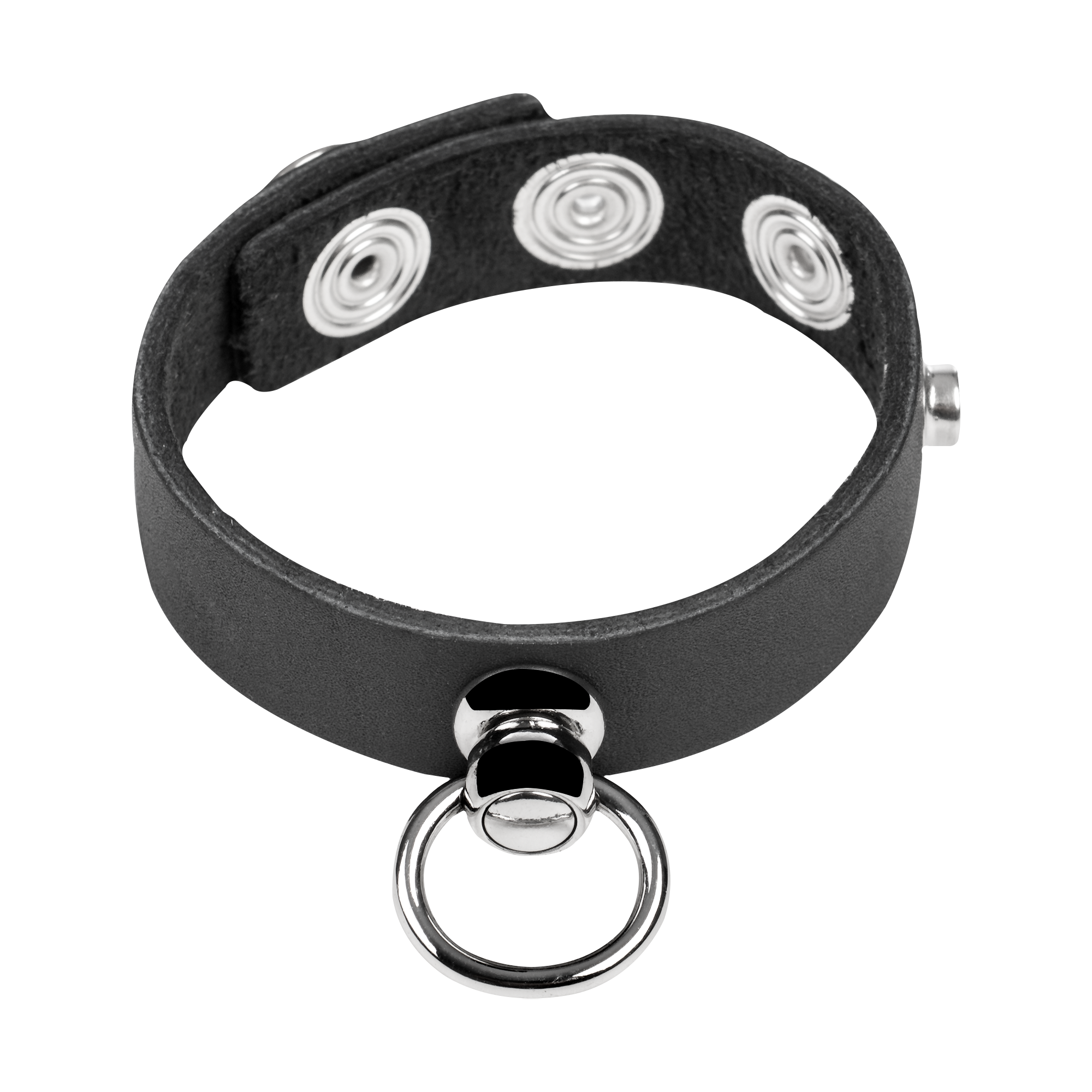 6: Rimba Bondage Play – Leder-Penisring mit Metall-O-Ring – Schwarz & Silber